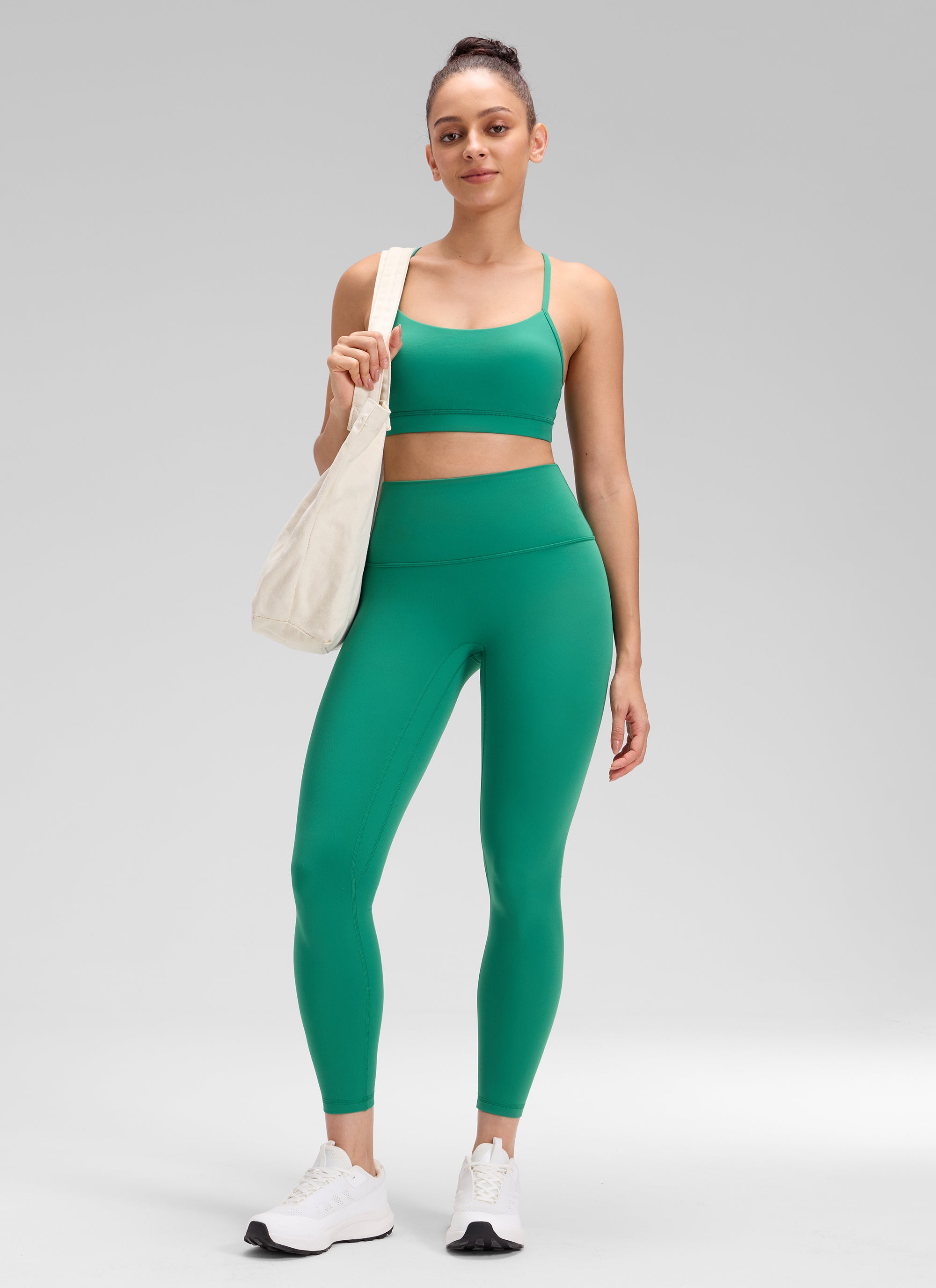 Butterluxe CRZ YOGA Quần legging yoga nữ cạp cao không đường may phía trước, chất liệu vải co giãn, chiều dài 25 inch, màu xanh Cascadia