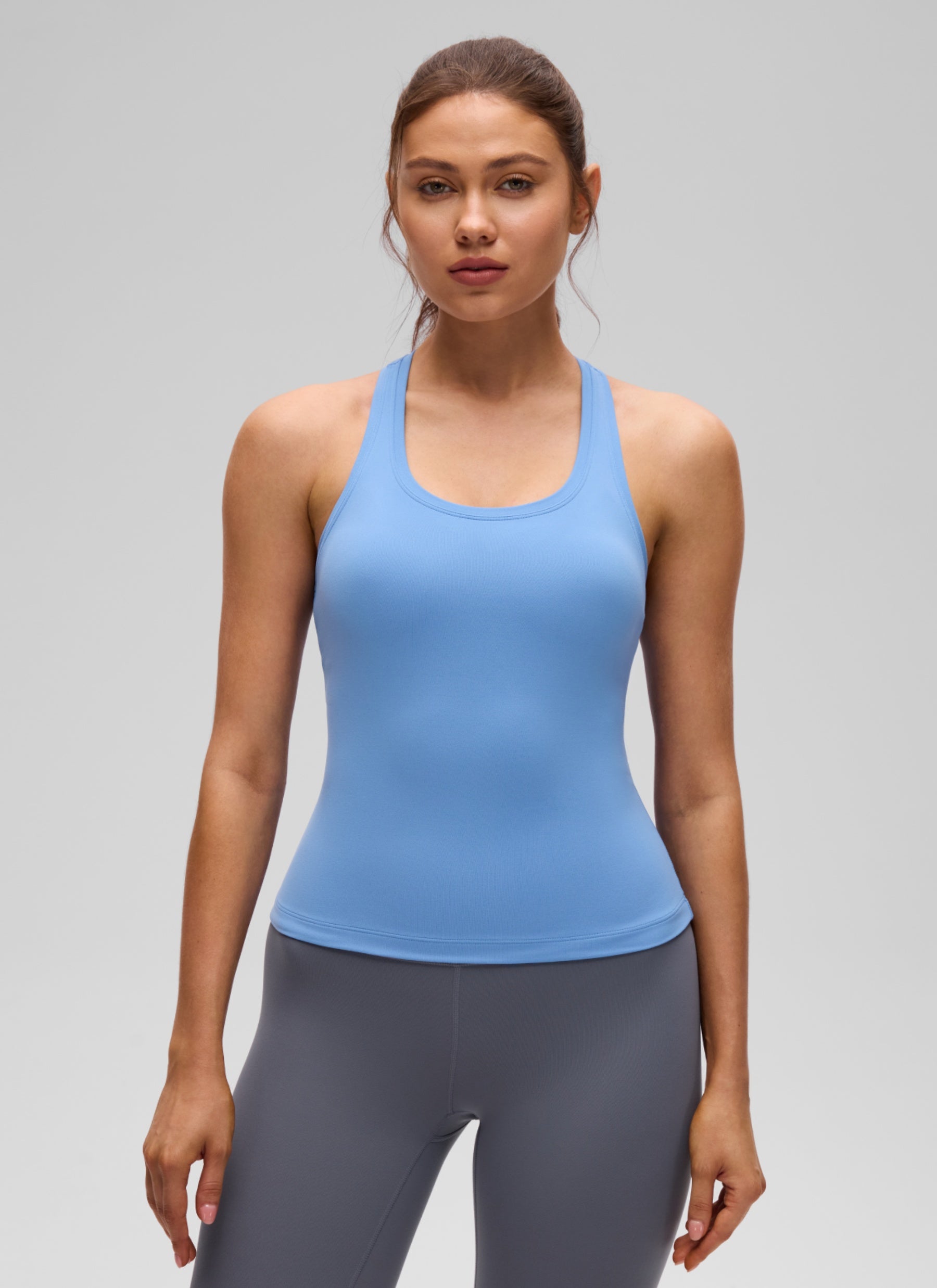 CRZ YOGA Women's Yoga Tight Fit Butterluxe Crewneck Tank Top Racerback Party Blue