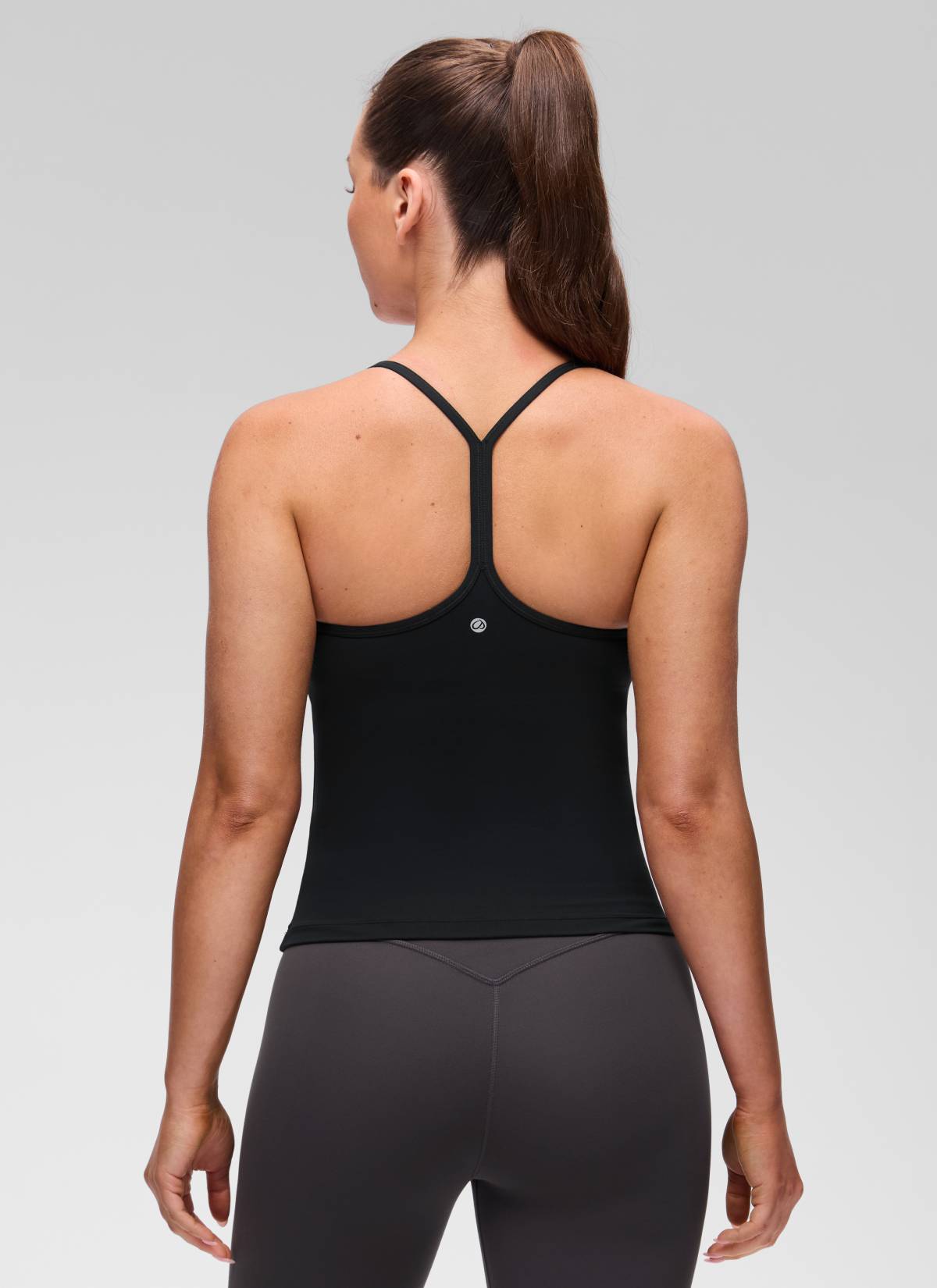 CRZ YOGA Áo thun yoga nữ ôm sát, cổ tròn, tay ngắn, có áo lót tích hợp, kiểu lưng chữ Y, màu đen ( Butterluxe )