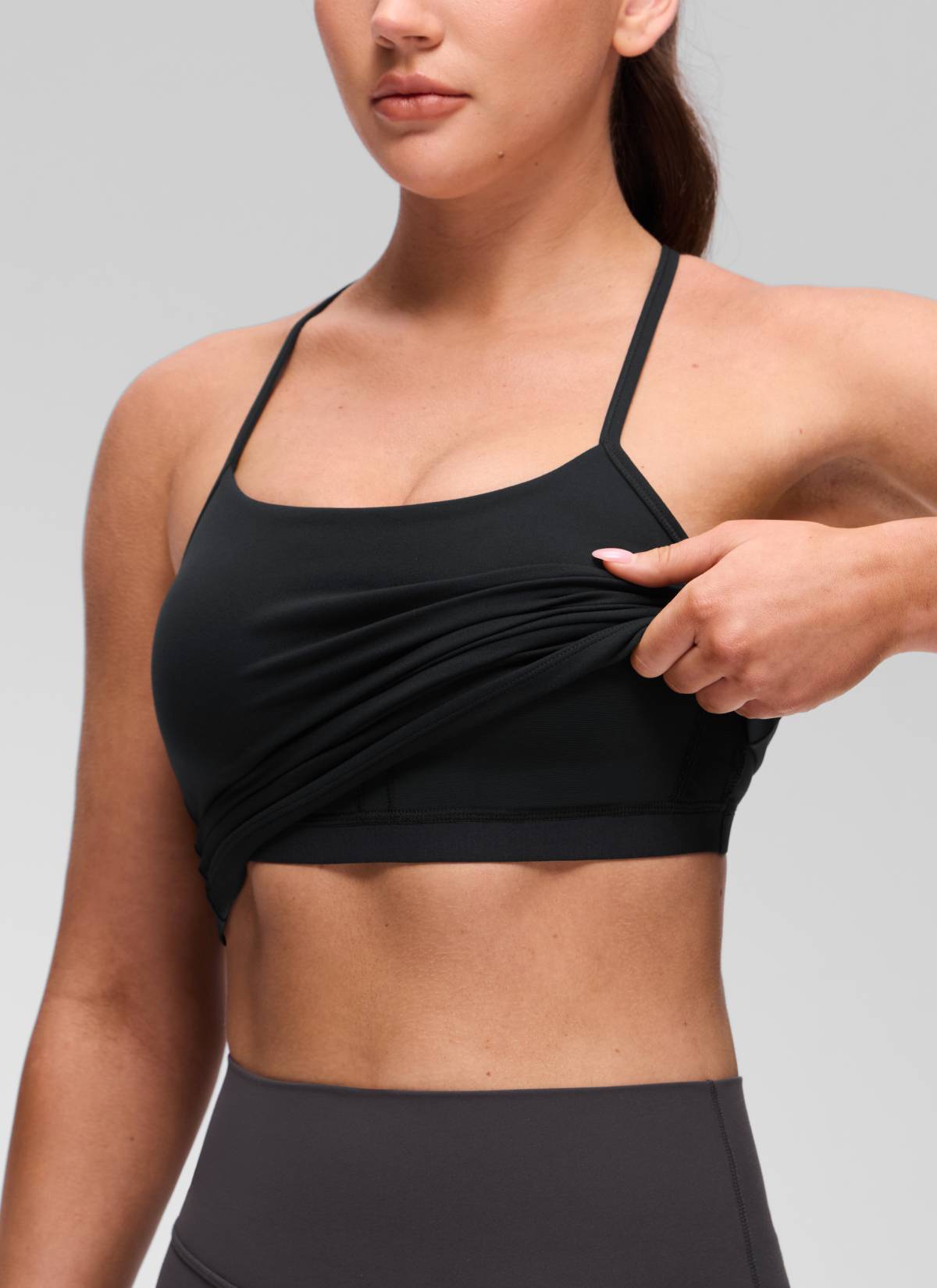 CRZ YOGA Áo thun yoga nữ ôm sát, cổ tròn, tay ngắn, có áo lót tích hợp, kiểu lưng chữ Y, màu đen ( Butterluxe )
