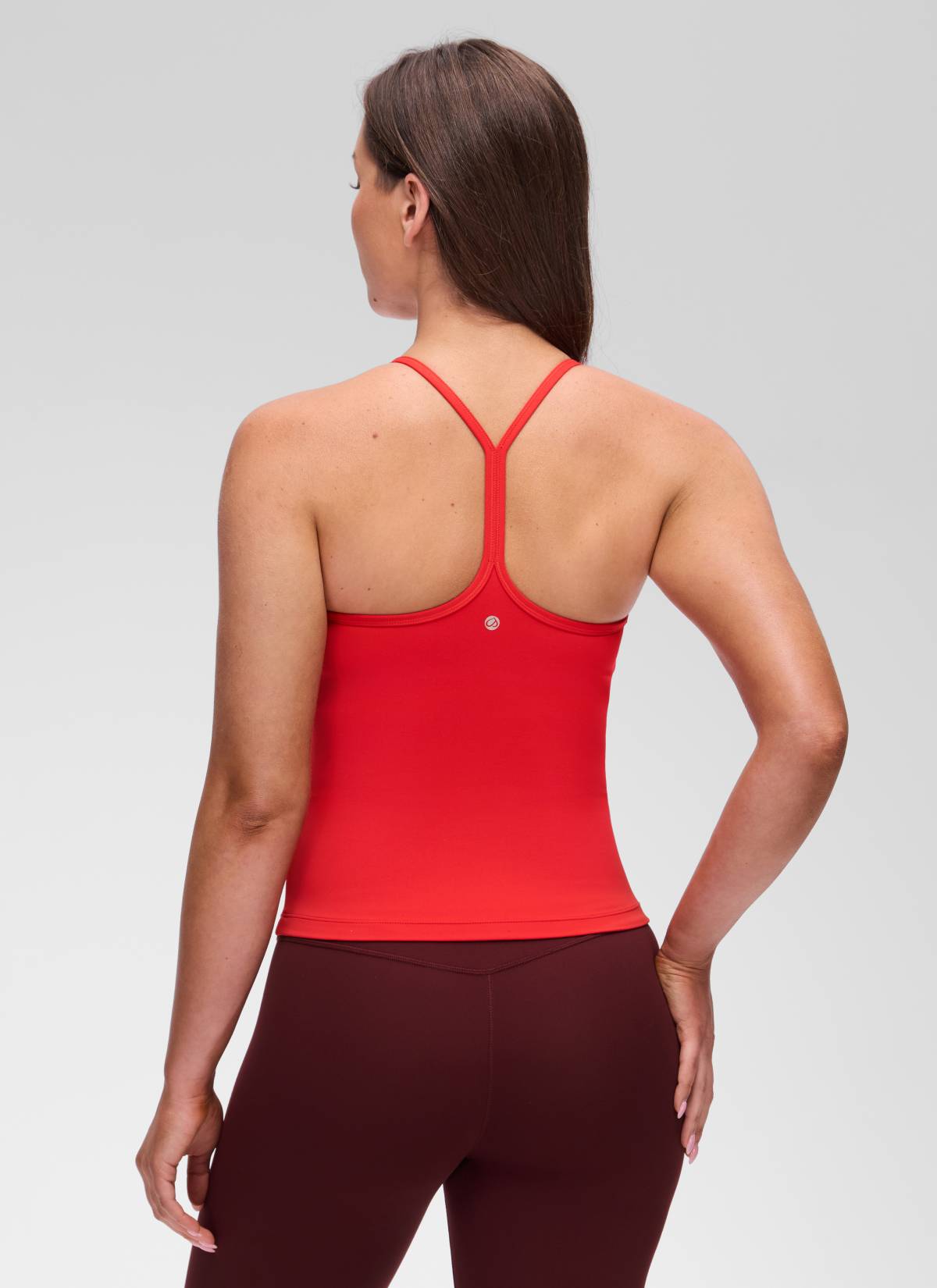 CRZ YOGA Áo thun yoga nữ dáng ôm sát, cổ tròn, tay ngắn, có áo lót tích hợp, kiểu lưng chữ Y, màu đỏ đậm Butterluxe