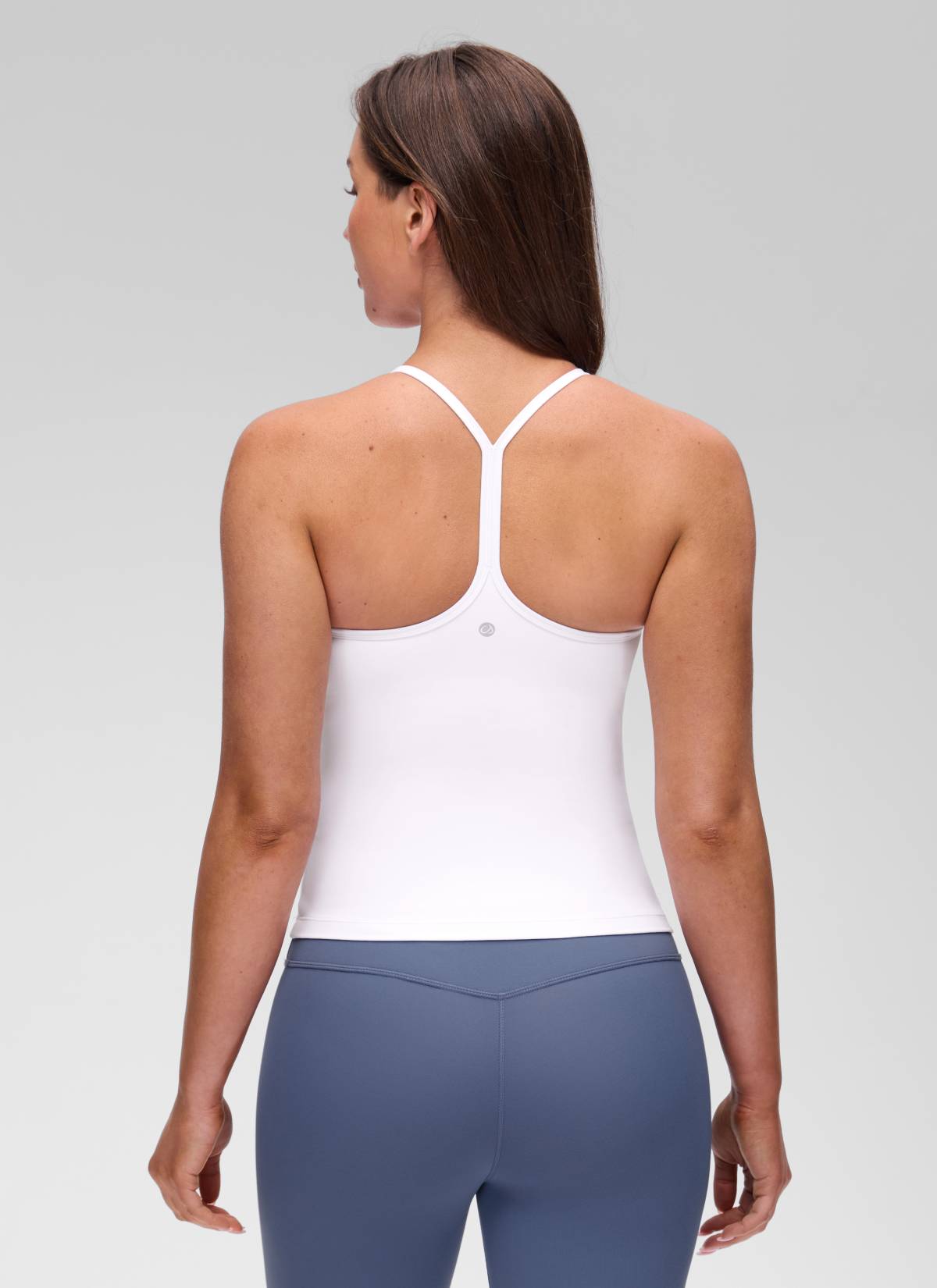 CRZ YOGA Áo thun yoga nữ dáng ôm sát, cổ tròn, tay ngắn, có áo lót tích hợp, kiểu lưng chữ Y, màu trắng Butterluxe
