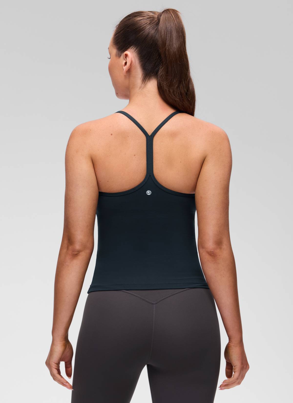 Butterluxe CRZ YOGA Áo thun yoga nữ dáng ôm sát, cổ tròn, tay ngắn, có áo lót tích hợp, lưng chữ Y, màu xanh hải quân đậm