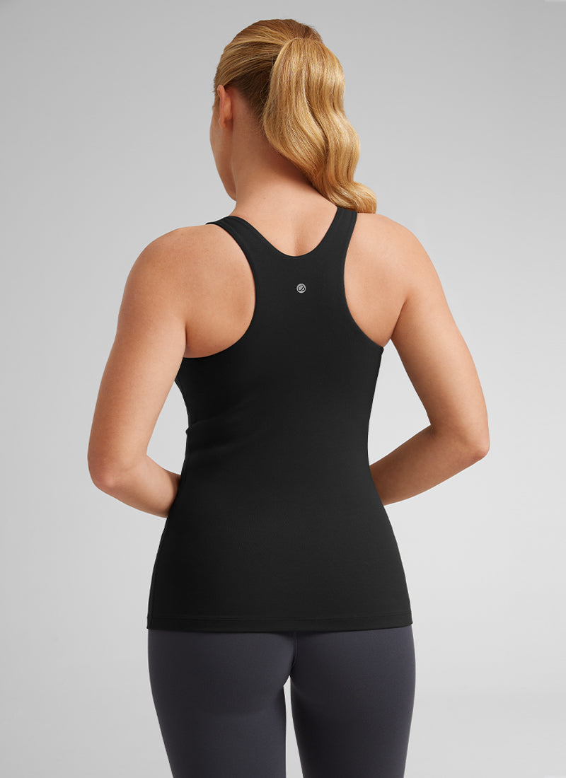 Áo thun yoga nữ CRZ YOGA kiểu ôm sát, cổ cao, lưng khoét sâu, tay không, màu đen, thuộc bộ sưu tập “ Butterluxe ”