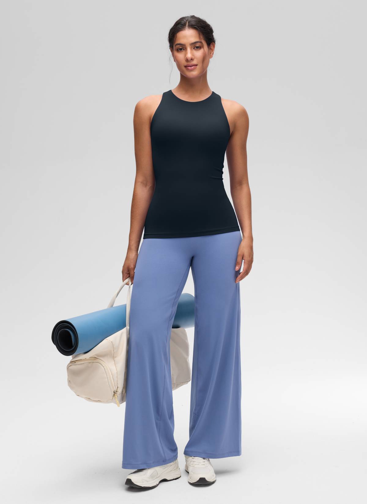 Áo thun yoga nữ CRZ YOGA kiểu ôm sát, cổ cao, lưng khoét sâu, tay không, màu xanh navy đậm ( Butterluxe )