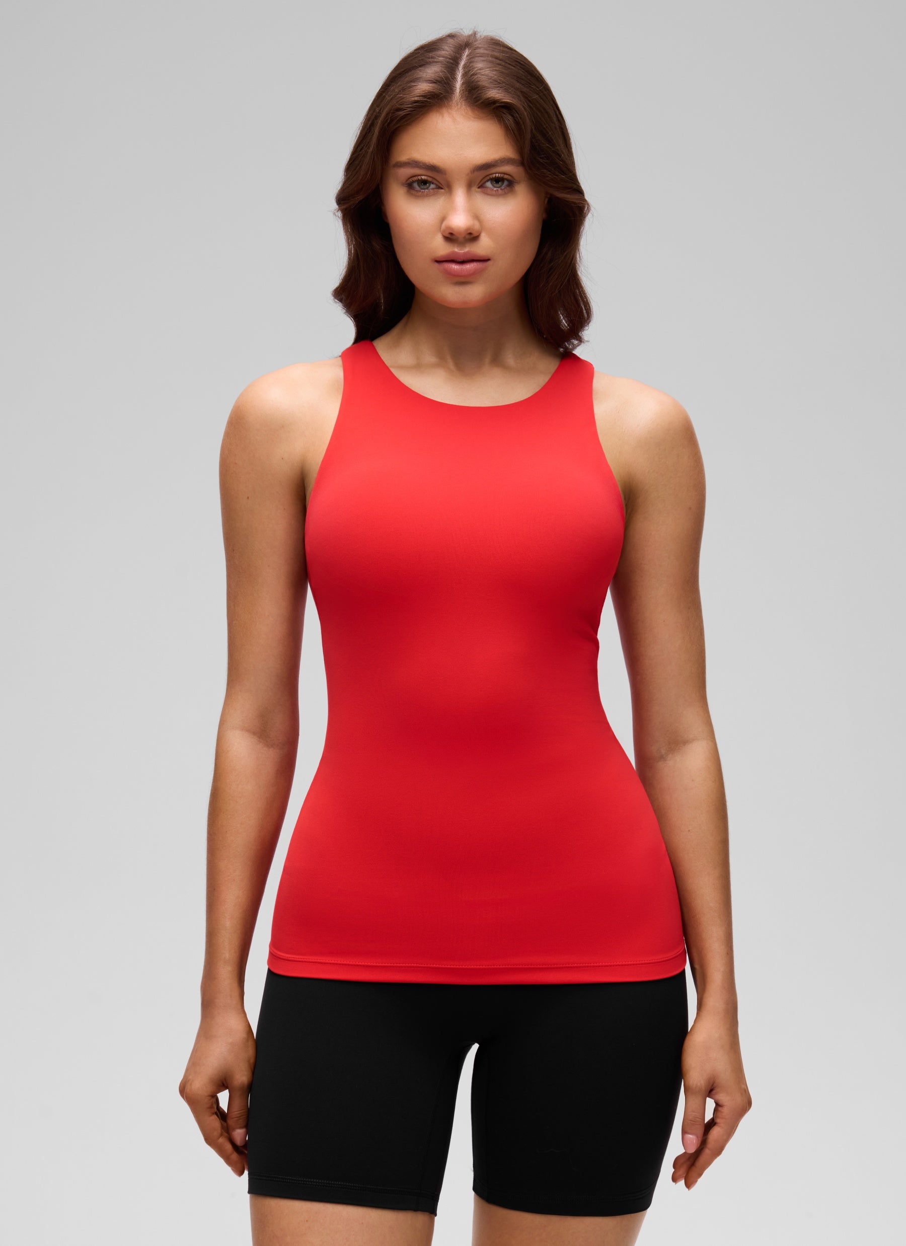 Áo thun yoga nữ CRZ YOGA kiểu ôm sát, kiểu tank top cổ cao lưng khoét sâu màu đỏ đậm Butterluxe