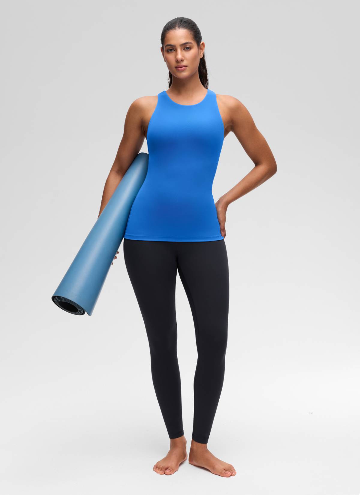 Áo thun yoga nữ CRZ YOGA kiểu ôm sát, kiểu tank top cổ cao, lưng khoét sâu, màu xanh lấp lánh Butterluxe