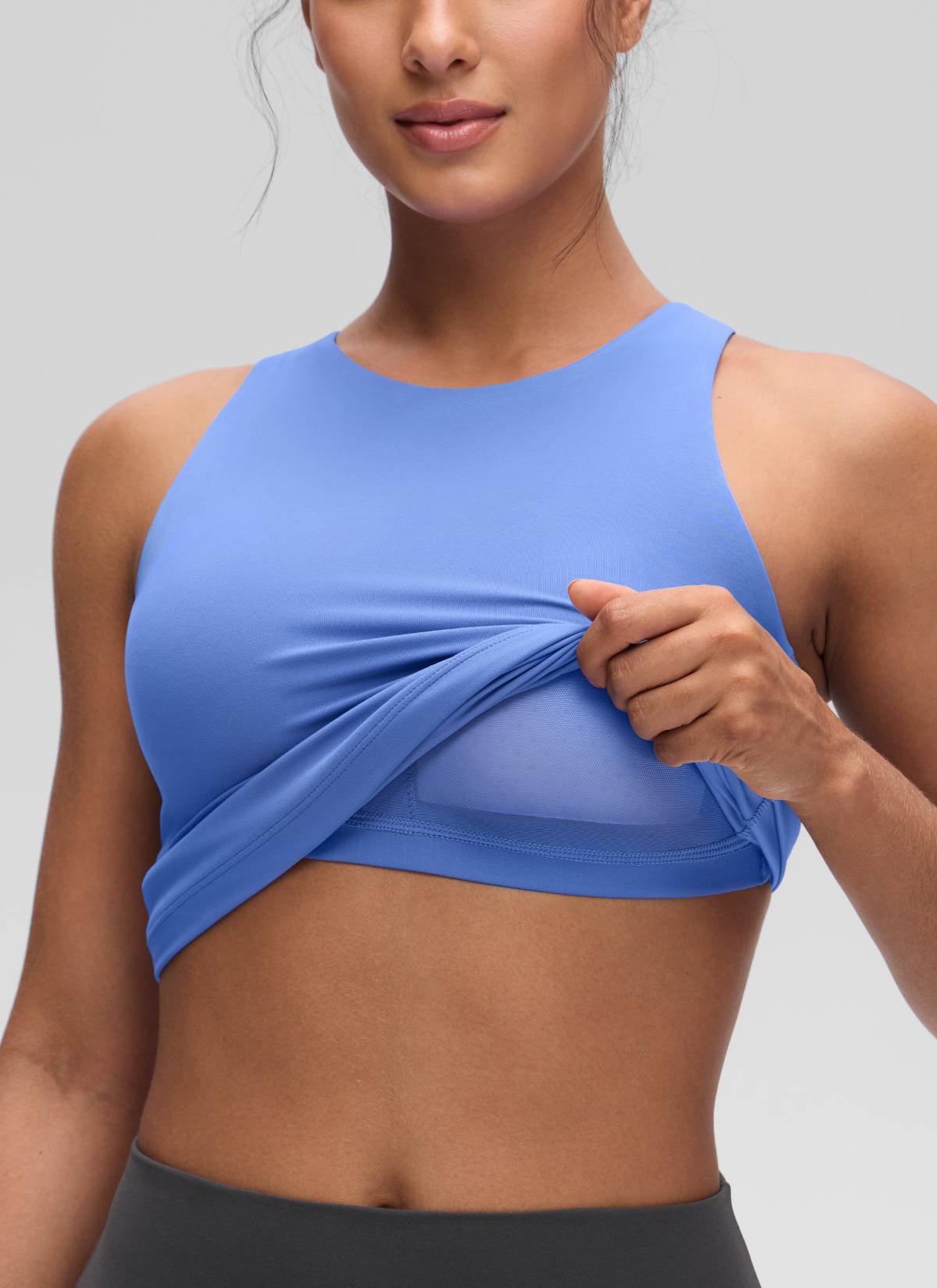 Áo thun yoga nữ CRZ YOGA kiểu ôm sát, cổ cao, lưng khoét sâu, màu chàm hoang dã, thuộc bộ sưu tập “ Butterluxe ”