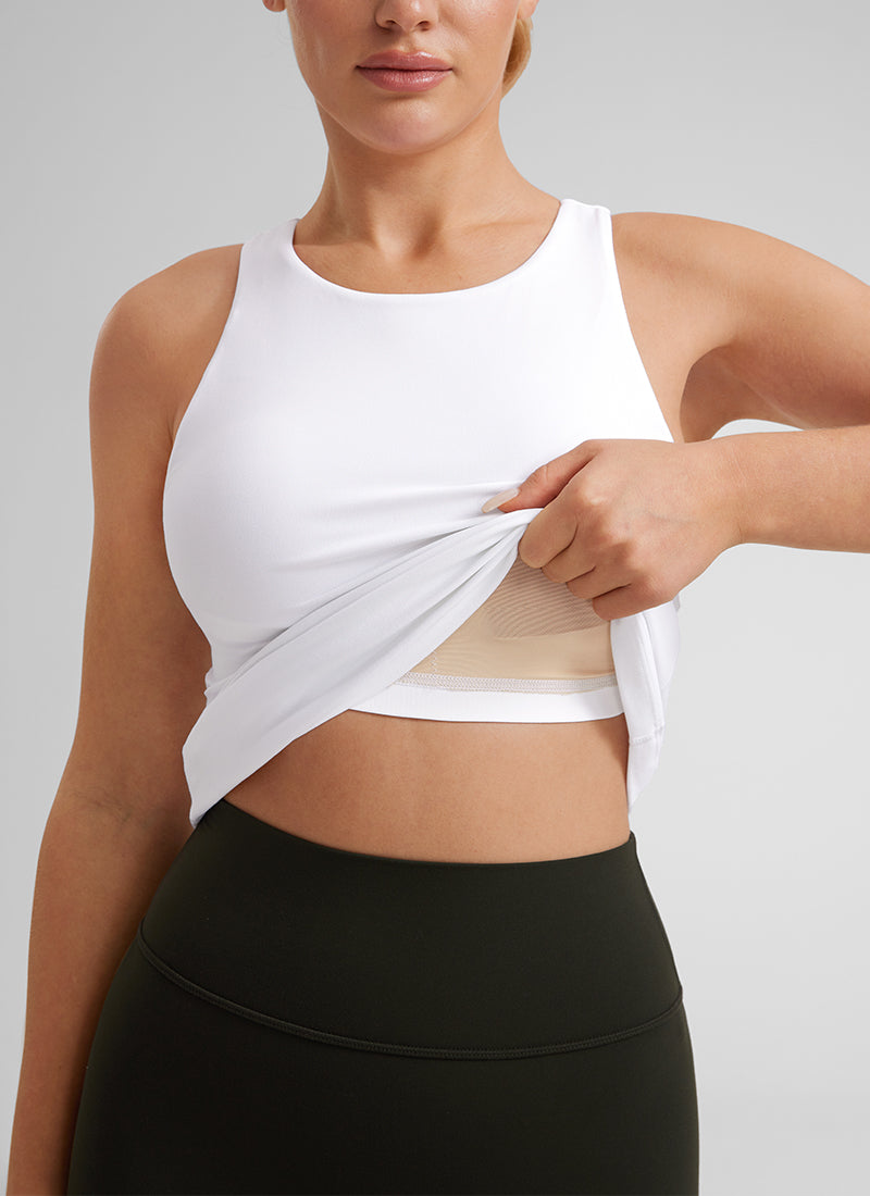 Áo thun yoga nữ CRZ YOGA kiểu ôm sát, cổ cao, lưng khoét sâu kiểu racerback, họa tiết “ Butterluxe ”, màu trắng