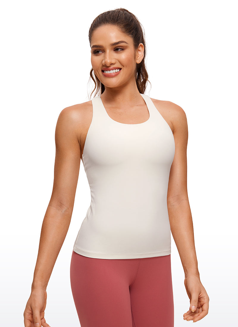 Áo thun yoga ôm sát dành cho nữ CRZ YOGA Mẫu " Butterluxe " - Áo ba lỗ có áo lót tích hợp, màu Trắng và Màu Quả Mơ