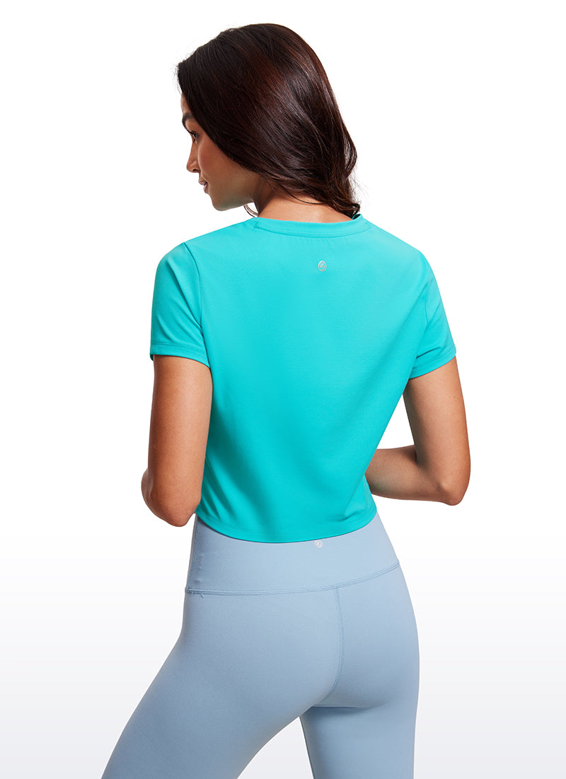 Áo thun yoga nữ CRZ YOGA kiểu dáng cổ điển, tay ngắn, kiểu dáng ôm vừa vặn ( Butterluxe ), màu xanh Spectral Blue