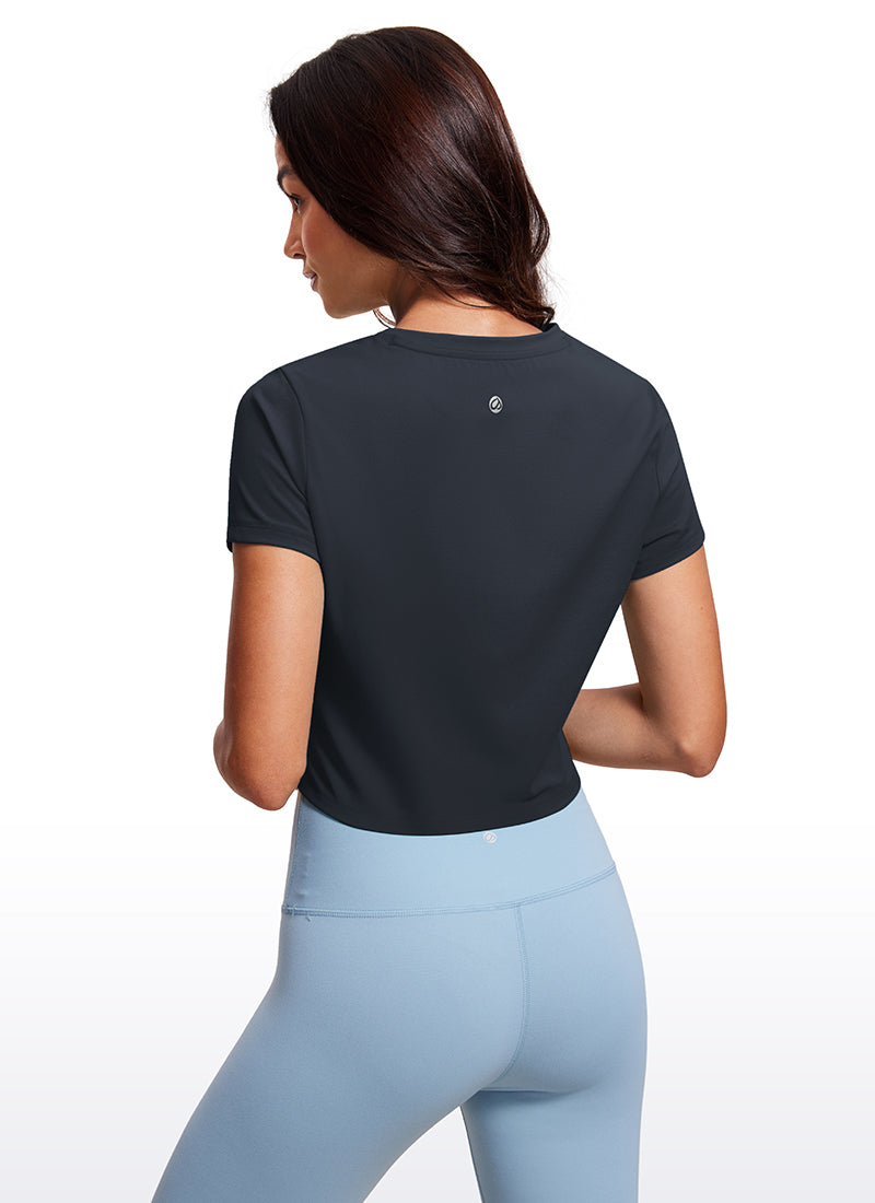 Áo thun yoga nữ CRZ YOGA kiểu dáng cổ điển, họa tiết “ Butterluxe ”, tay ngắn, màu xanh navy đậm