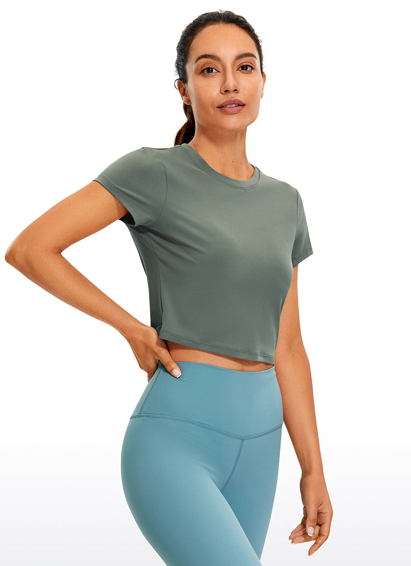 Áo thun yoga nữ CRZ YOGA kiểu dáng cổ điển, chất liệu vải " Butterluxe ", tay ngắn, màu xám Sage