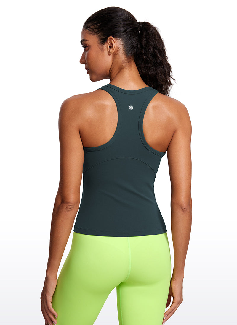 CRZ YOGA Women's Yoga Tight Fit Tops Butterluxe Tank Top High Neck Forest Dark Green