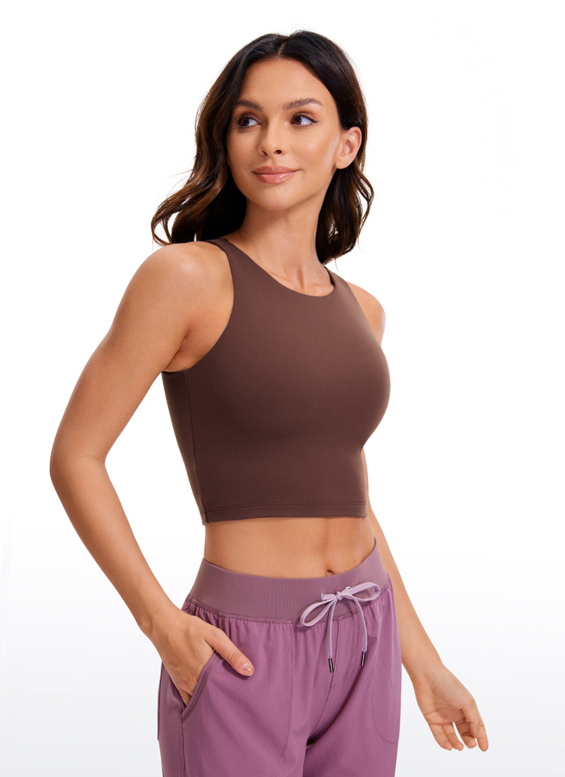 Áo thun không tay ôm sát Butterluxe dành cho nữ của CRZ YOGA, kiểu lưng chéo, dáng ngắn, màu taupe