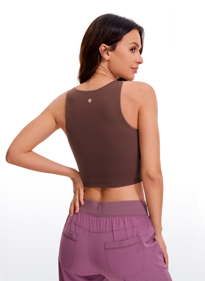 Áo thun không tay ôm sát Butterluxe dành cho nữ của CRZ YOGA, kiểu lưng chéo, dáng ngắn, màu taupe