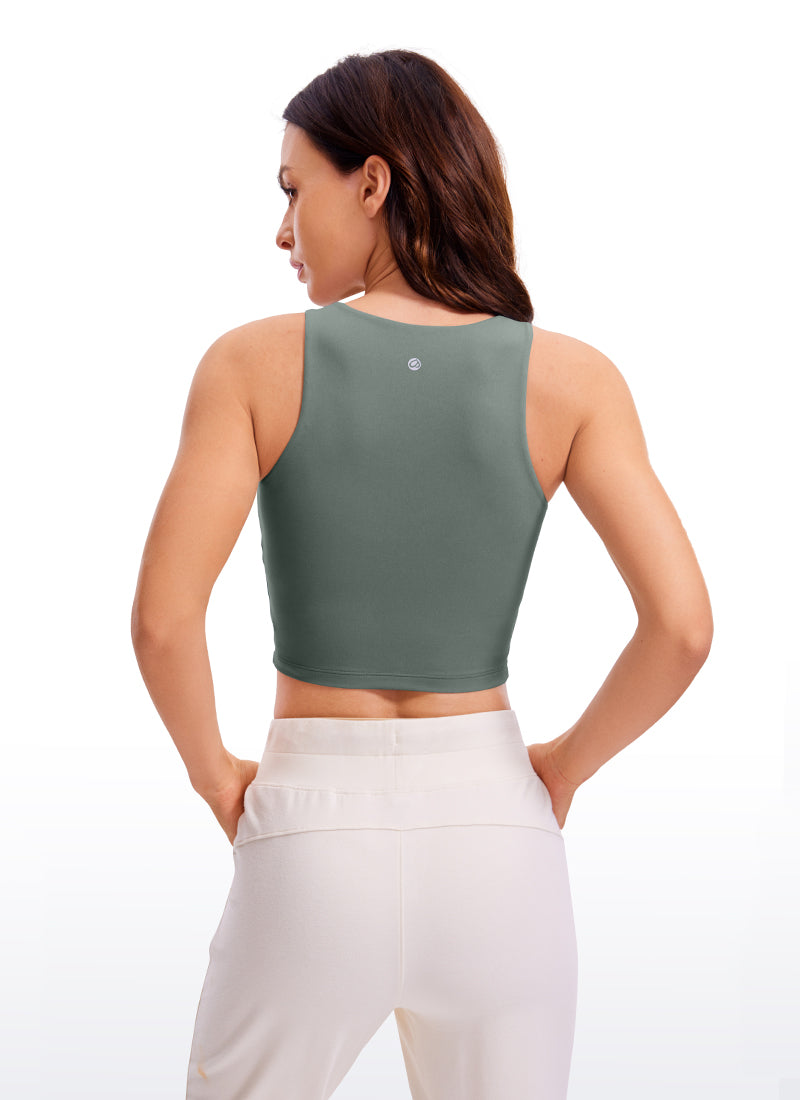 Áo thun không tay CRZ YOGA dành cho nữ, kiểu ôm sát, chất liệu Butterluxe, cổ bơi, dáng ngắn, màu xám xanh lá cây