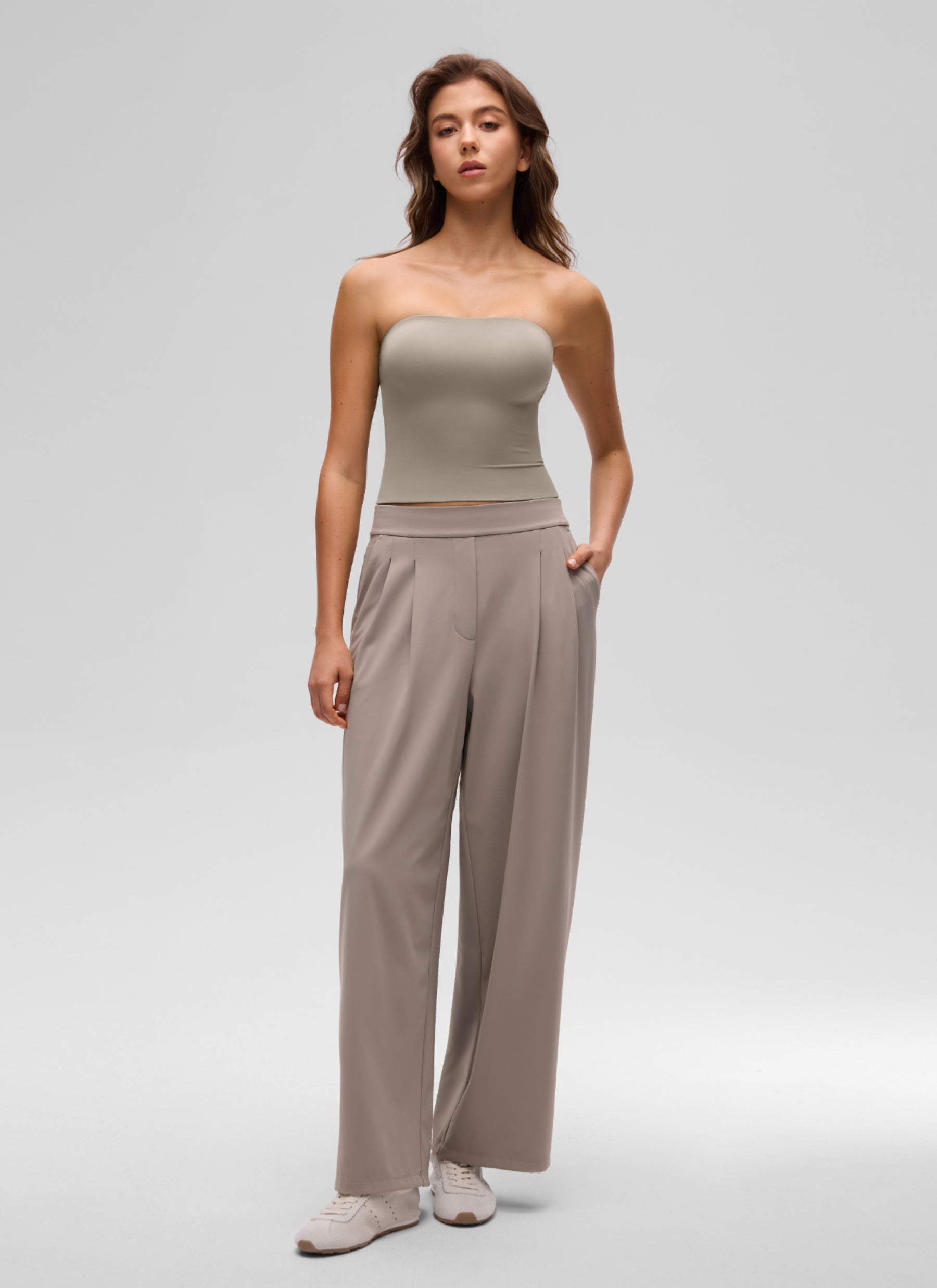 CRZ YOGA Áo thun nữ dáng ôm, không dây, họa tiết “ Butterluxe ”, màu xám tro ấm