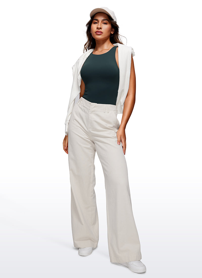 CRZ YOGA Women's Yoga Tight Fit High Neck Racerback Bodysuits Forest Dark Green