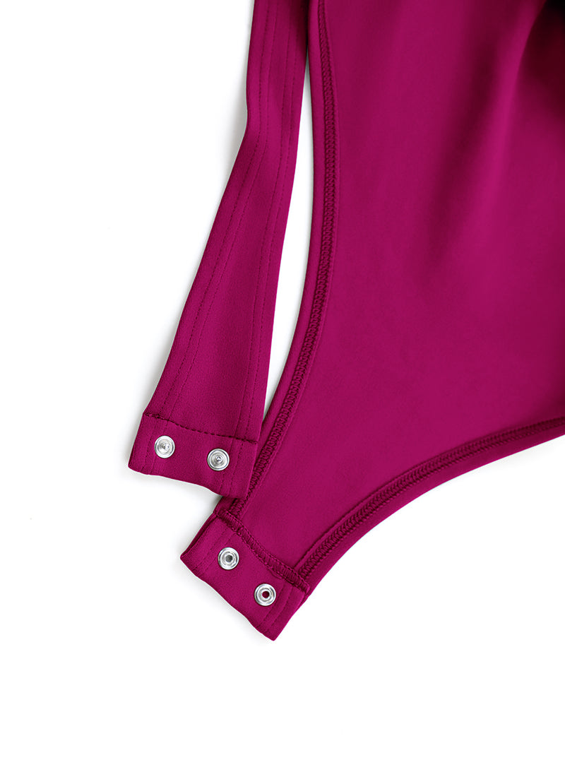 CRZ YOGA Women's Yoga Tight Fit Scoop Neck Short Sleeves Bodysuits Magenta Purple