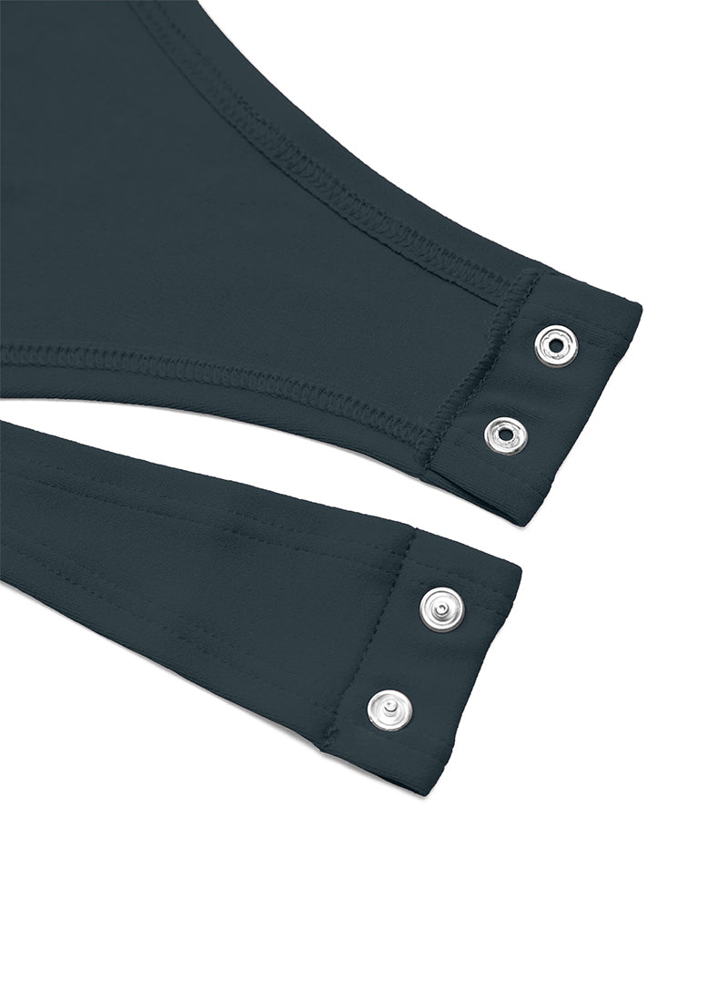 CRZ YOGA Áo liền quần yoga nữ ôm sát, cổ tròn, tay dài, màu xanh navy đậm