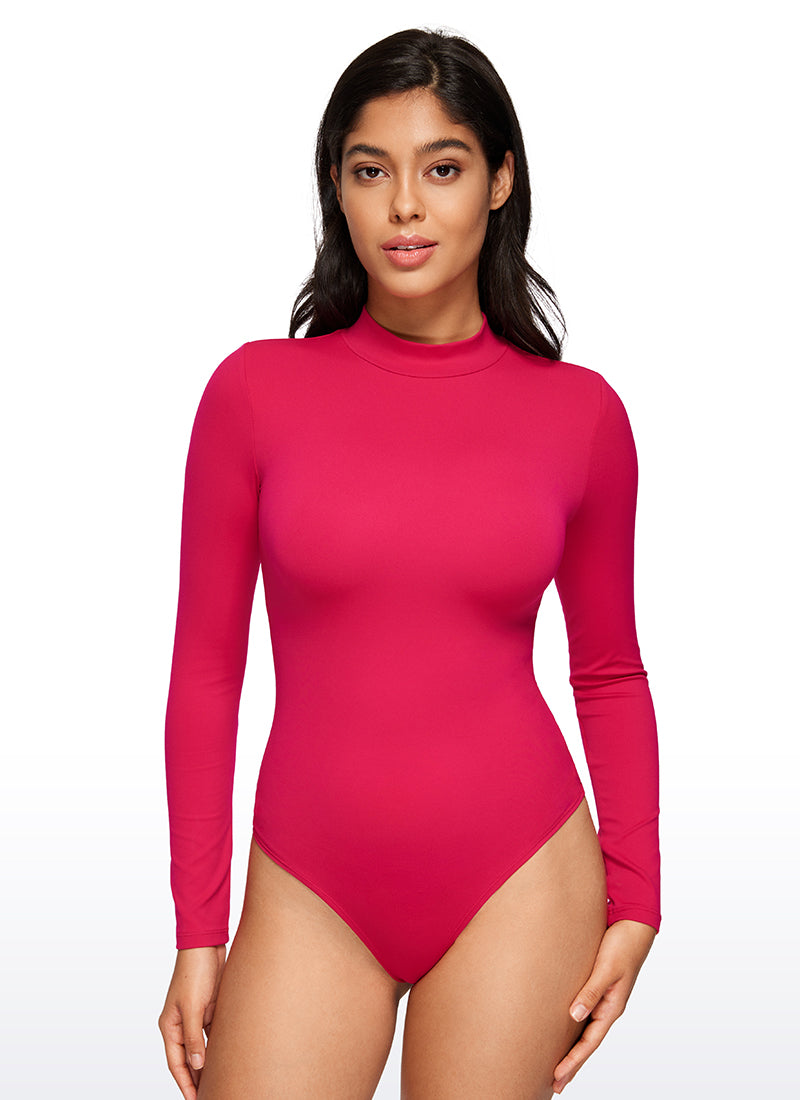 CRZ YOGA - Áo liền quần yoga nữ ôm sát, cổ lọ giả, tay dài, màu Viva Magenta