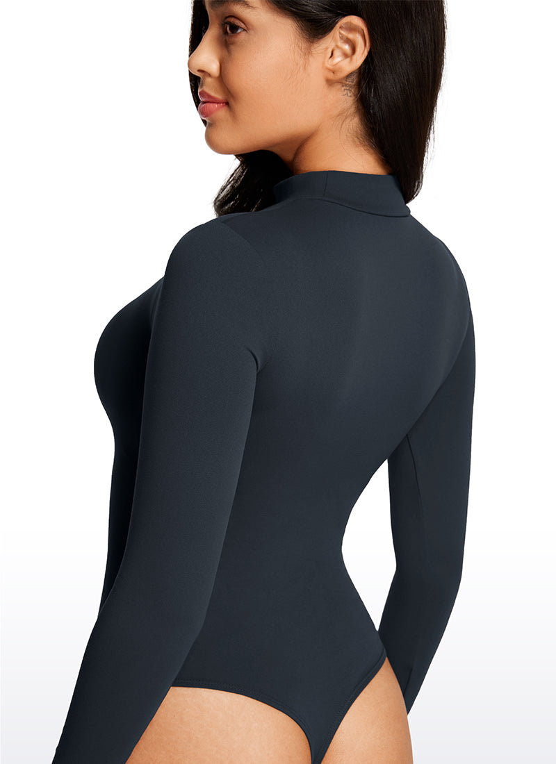 CRZ YOGA Áo liền quần yoga nữ ôm sát, cổ lọ giả, tay dài, màu xanh navy đậm
