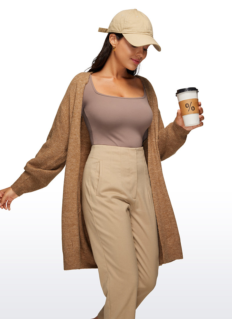 CRZ YOGA Women's Yoga Tight Fit Square Neck Long Sleeves Bodysuits Brown Purple