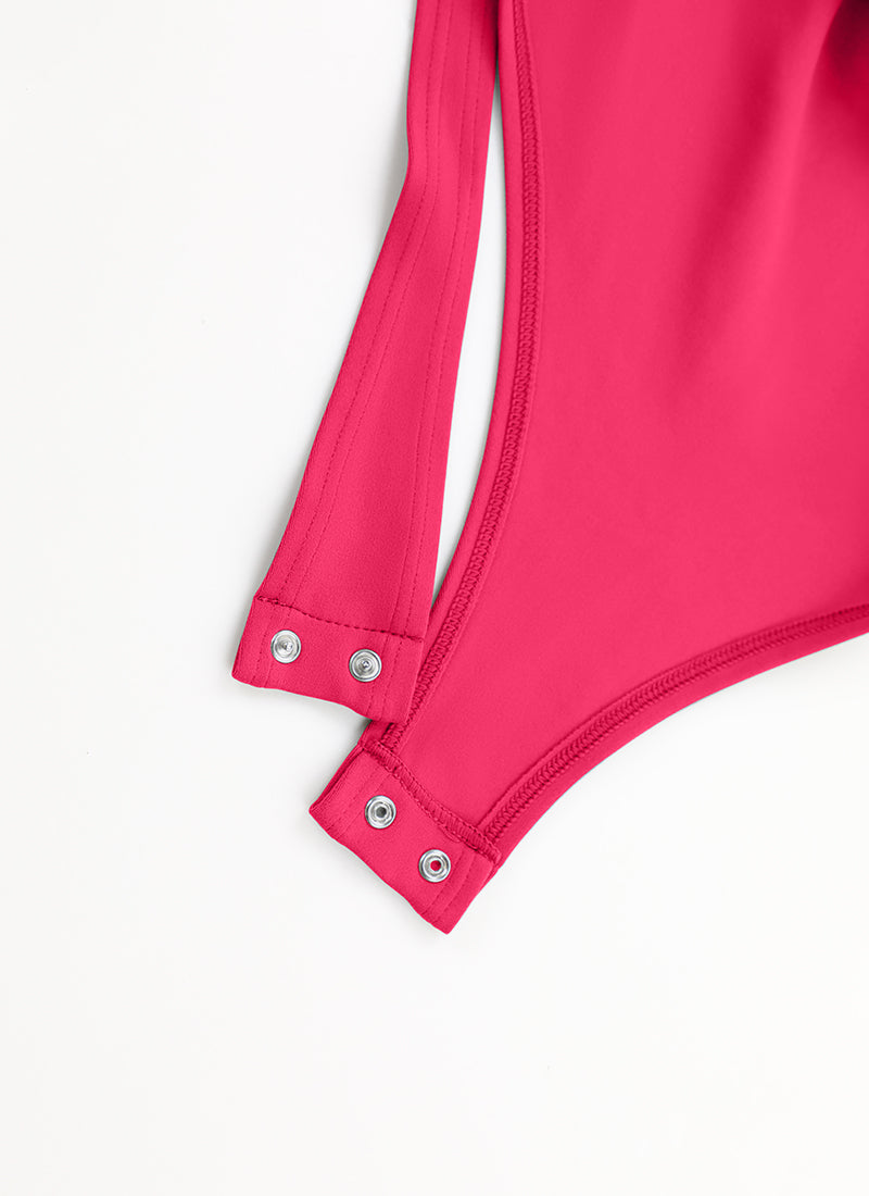 CRZ YOGA Women's Yoga Tight Fit Square Neck Long Sleeves Bodysuits Viva Magenta