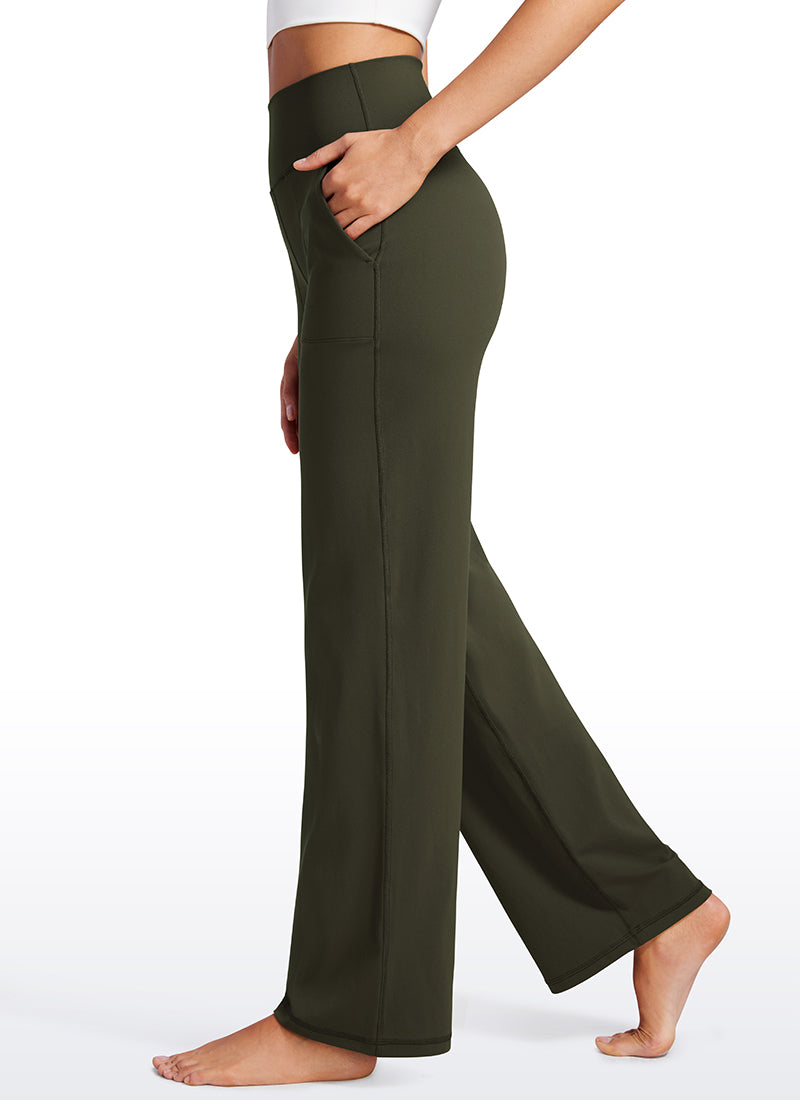 Quần yoga nữ CRZ YO Butterluxe , cạp cao, ống rộng, có túi, dài 31 inch, màu xanh ô liu