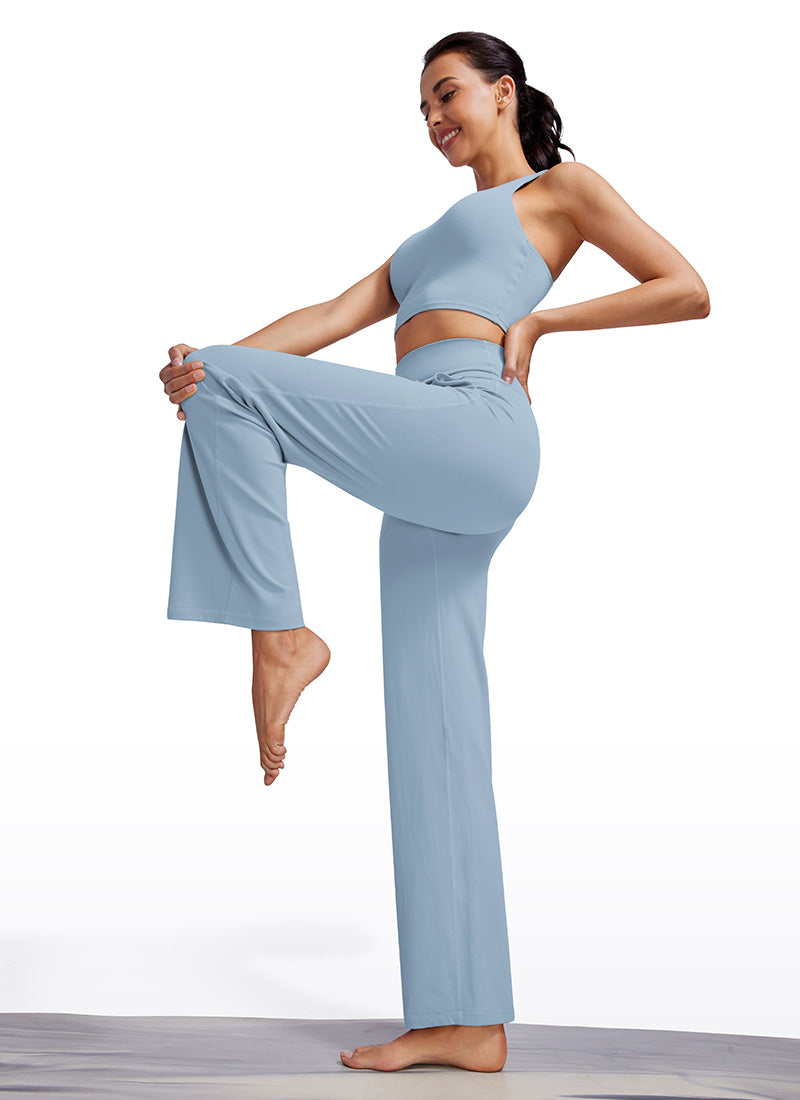 Quần nữ CRZ YOGA kiểu " Butterluxe " cạp cao, ống rộng, có túi, chiều dài 31 inch, màu xanh Cambric