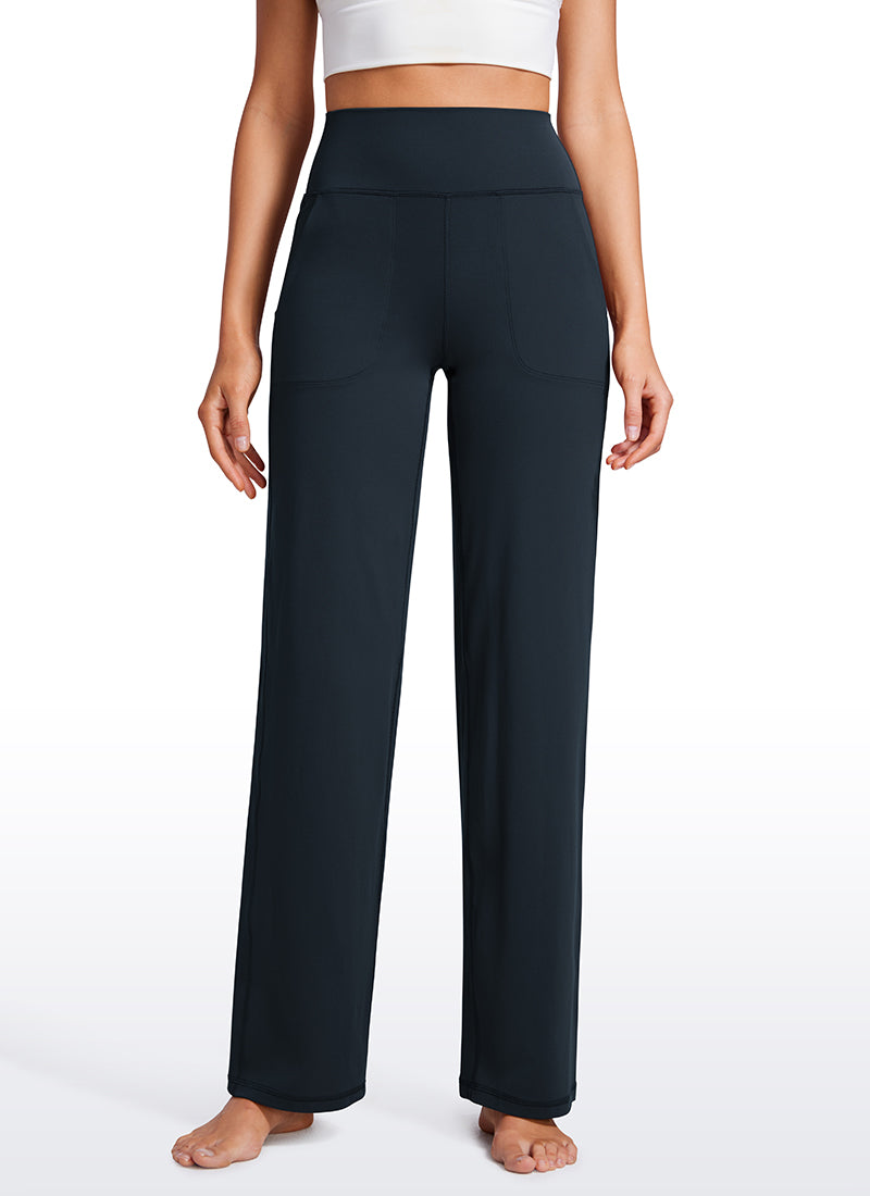 Quần nữ CRZ YOGA kiểu " Butterluxe " cạp cao, ống rộng có túi, cỡ 31'' - Màu xanh navy nguyên bản