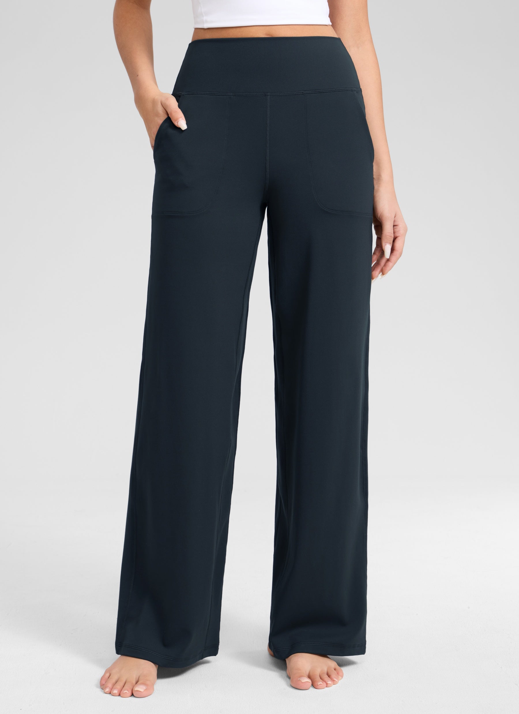 CRZ YOGA Women's Butterlift High Waisted Wide Leg Pants with Pockets True Navy