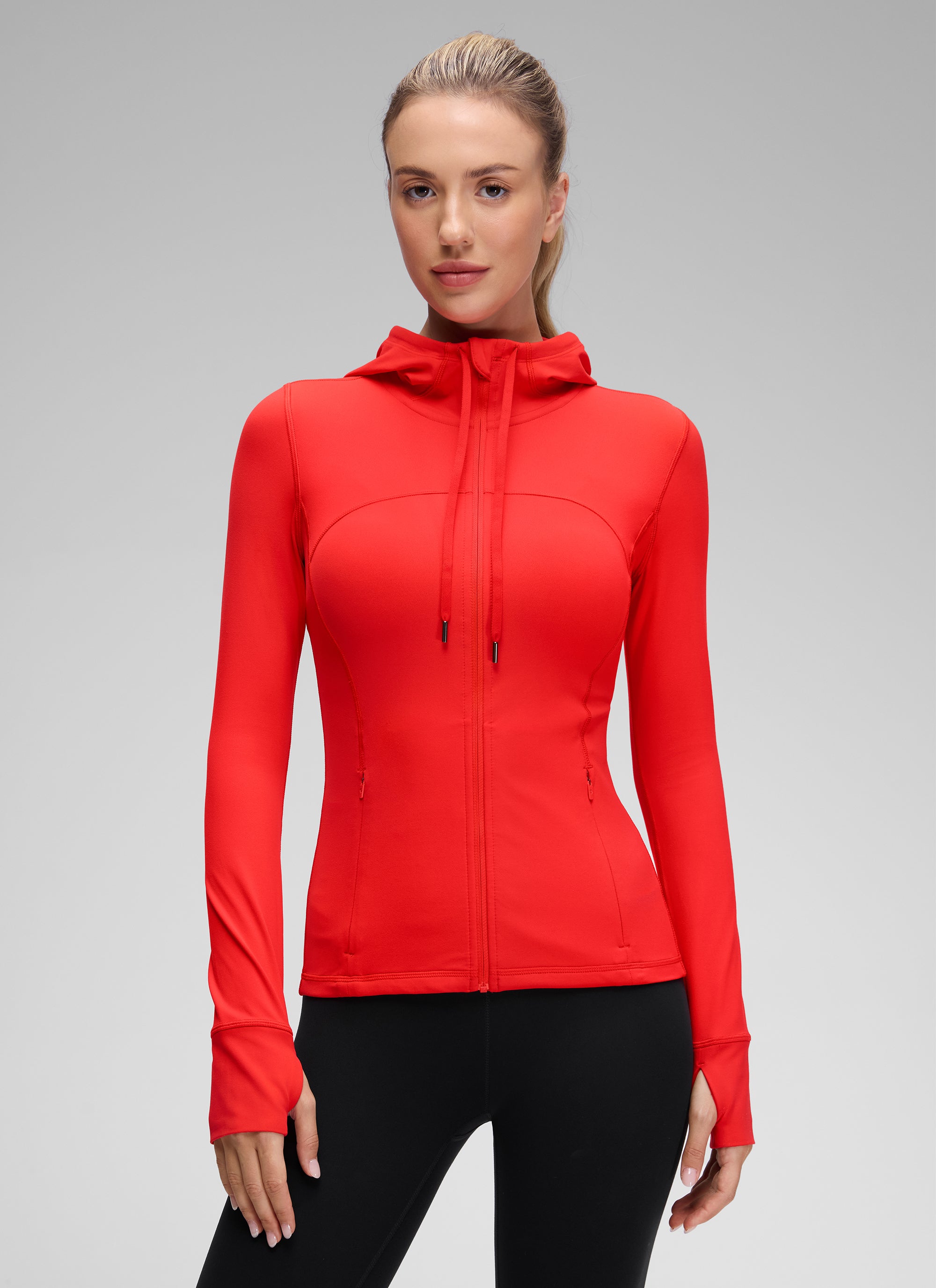 Áo hoodie CRZ YOGA dành cho nữ, kiểu dáng ôm sát ( Butterluxe ), có túi, khóa kéo toàn bộ, màu đỏ sẫm
