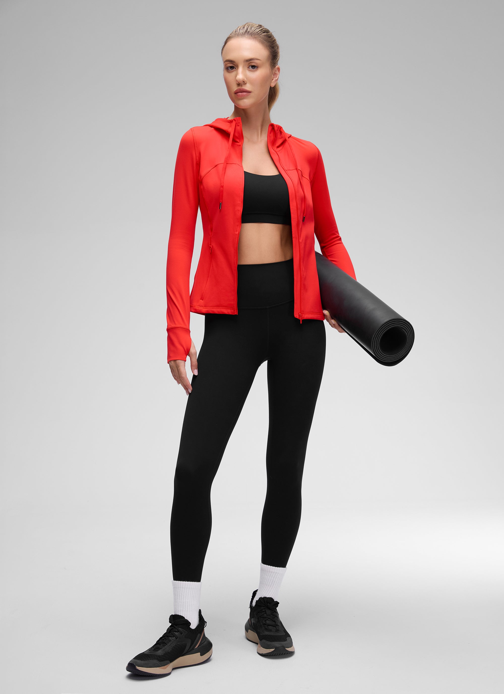 Áo hoodie CRZ YOGA dành cho nữ, kiểu dáng ôm sát ( Butterluxe ), có túi, khóa kéo toàn bộ, màu đỏ sẫm