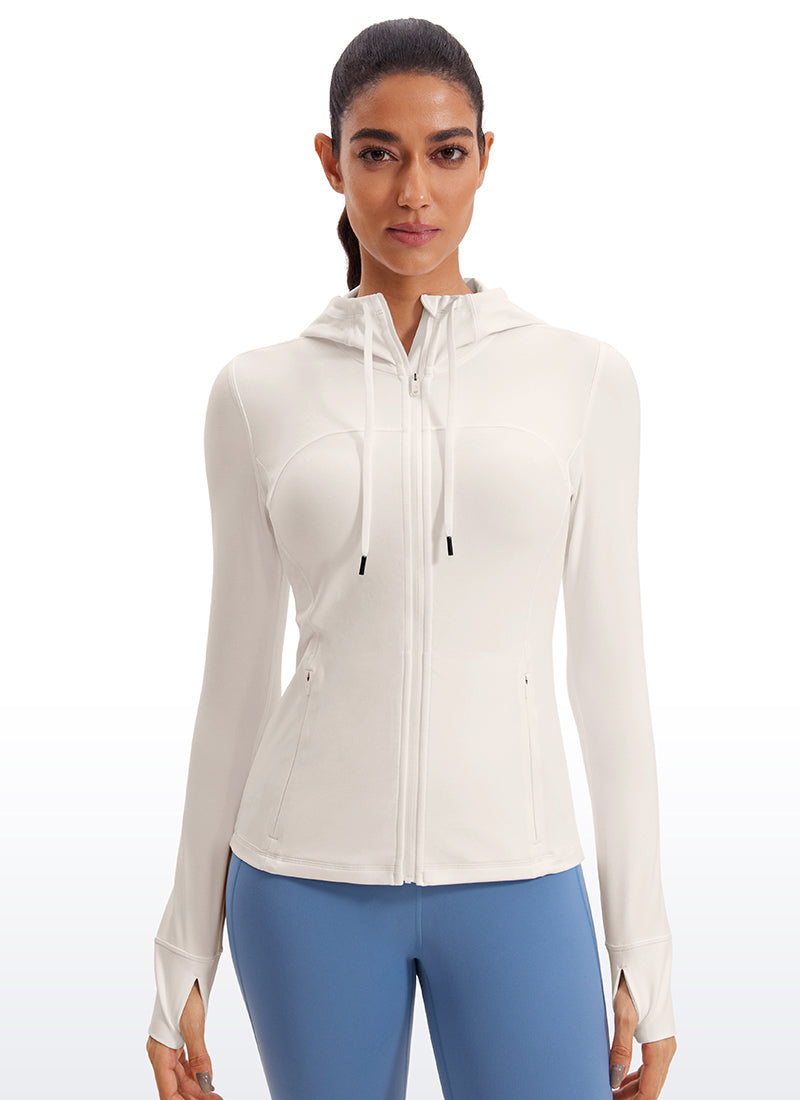Butterluxe Áo hoodie CRZ YOGA dành cho nữ, kiểu dáng ôm sát, có túi, khóa kéo toàn bộ, màu Trắng và Màu mơ