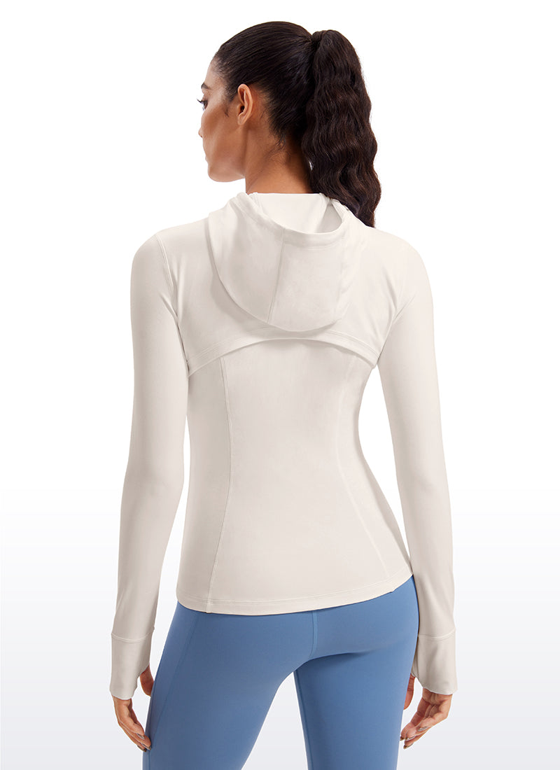 Butterluxe Áo hoodie CRZ YOGA dành cho nữ, kiểu dáng ôm sát, có túi, khóa kéo toàn bộ, màu Trắng và Màu mơ