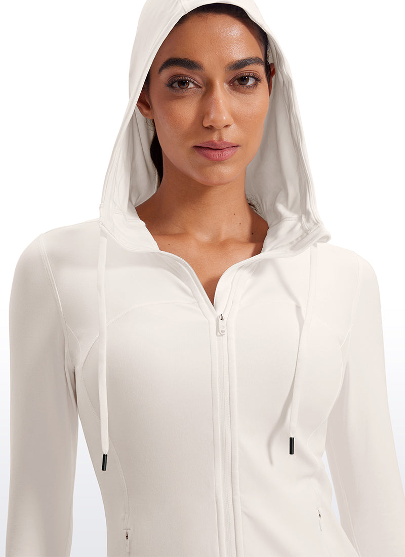 Butterluxe Áo hoodie CRZ YOGA dành cho nữ, kiểu dáng ôm sát, có túi, khóa kéo toàn bộ, màu Trắng và Màu mơ