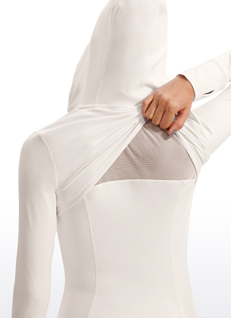Butterluxe Áo hoodie CRZ YOGA dành cho nữ, kiểu dáng ôm sát, có túi, khóa kéo toàn bộ, màu Trắng và Màu mơ