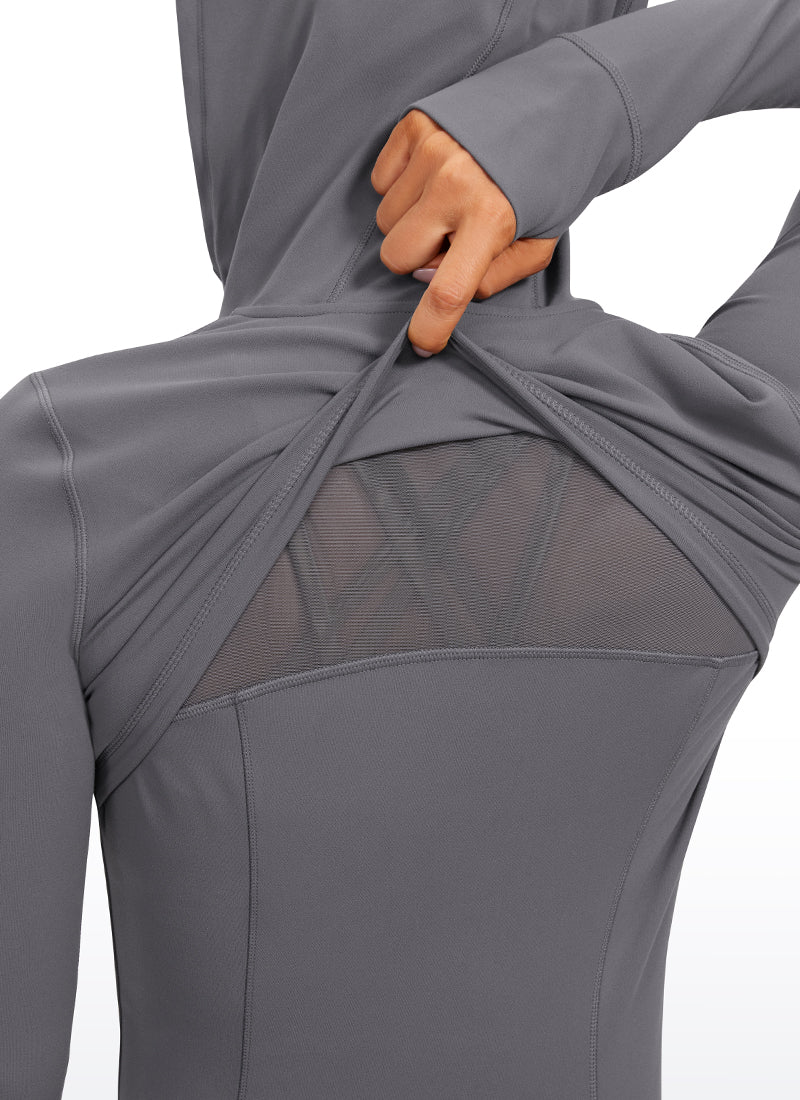 Áo hoodie CRZ YOGA dành cho nữ, kiểu dáng ôm sát, có túi, khóa kéo toàn bộ, màu Dark Carbon, thuộc dòng “ Butterluxe ”
