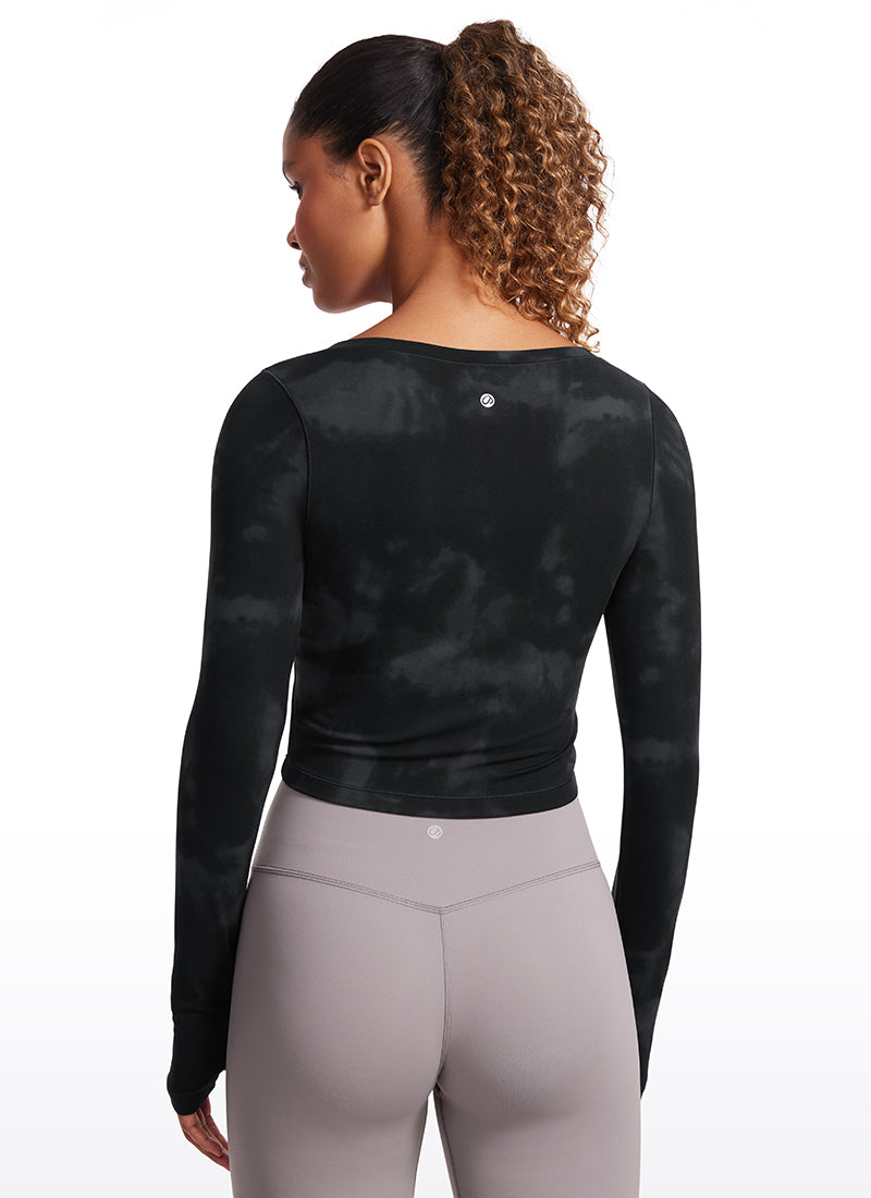 CRZ YOGA Quần legging yoga tay dài Butterluxe dành cho nữ Màu đen in hoa kiểu tie-dye