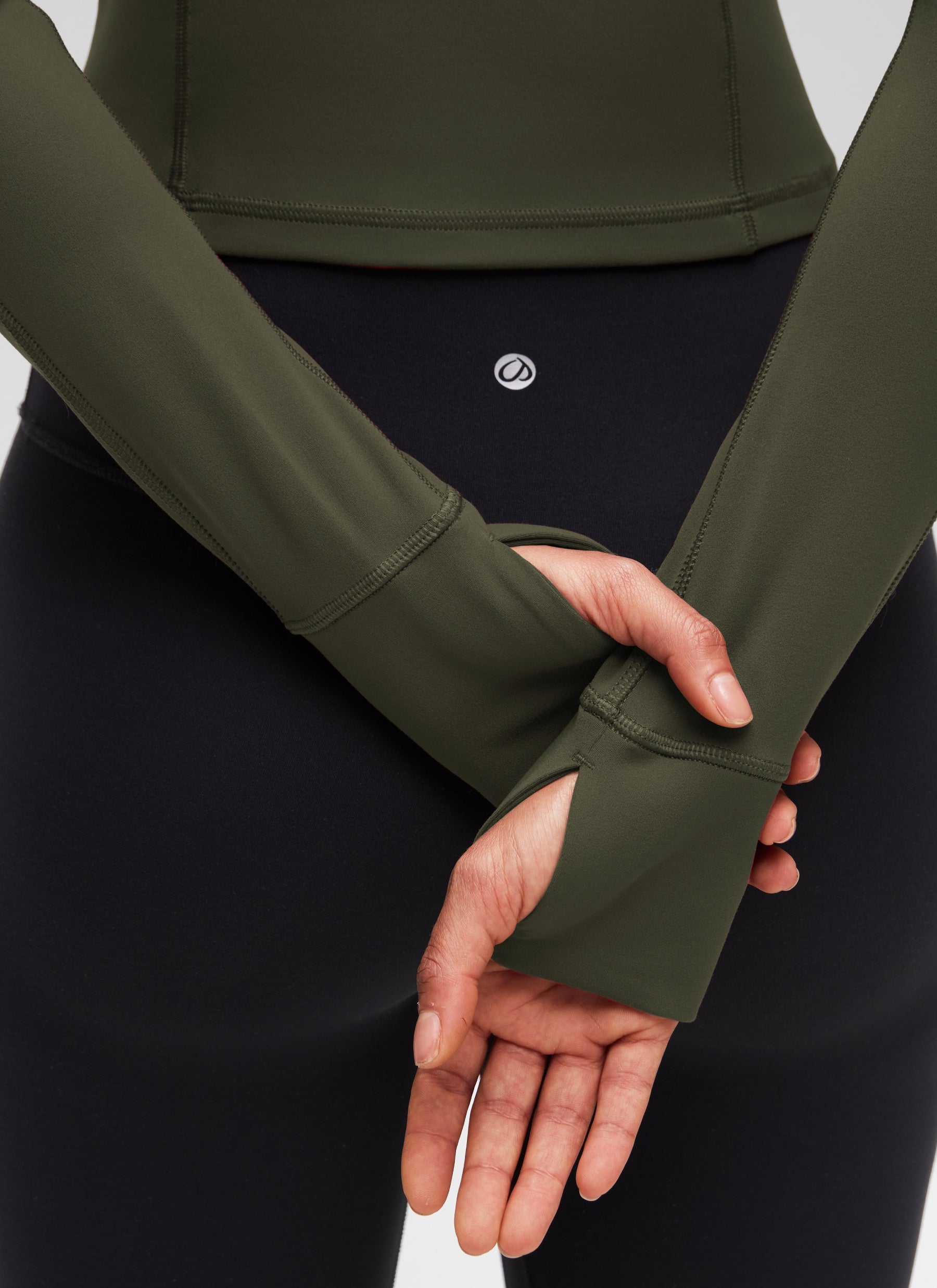 Áo thun yoga ôm sát dành cho nữ CRZ YOGA - Mẫu " Butterluxe " - Tay dài, khóa kéo nửa cổ, màu xanh ô liu