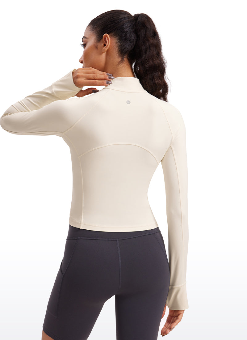 Áo thun yoga ôm sát dành cho nữ CRZ YOGA - Mẫu " Butterluxe " - Áo dài tay có khóa kéo nửa cổ, màu trắng và mơ