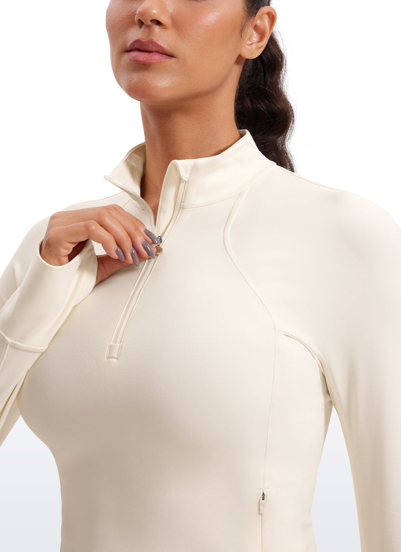 Áo thun yoga ôm sát dành cho nữ CRZ YOGA - Mẫu " Butterluxe " - Áo dài tay có khóa kéo nửa cổ, màu trắng và mơ