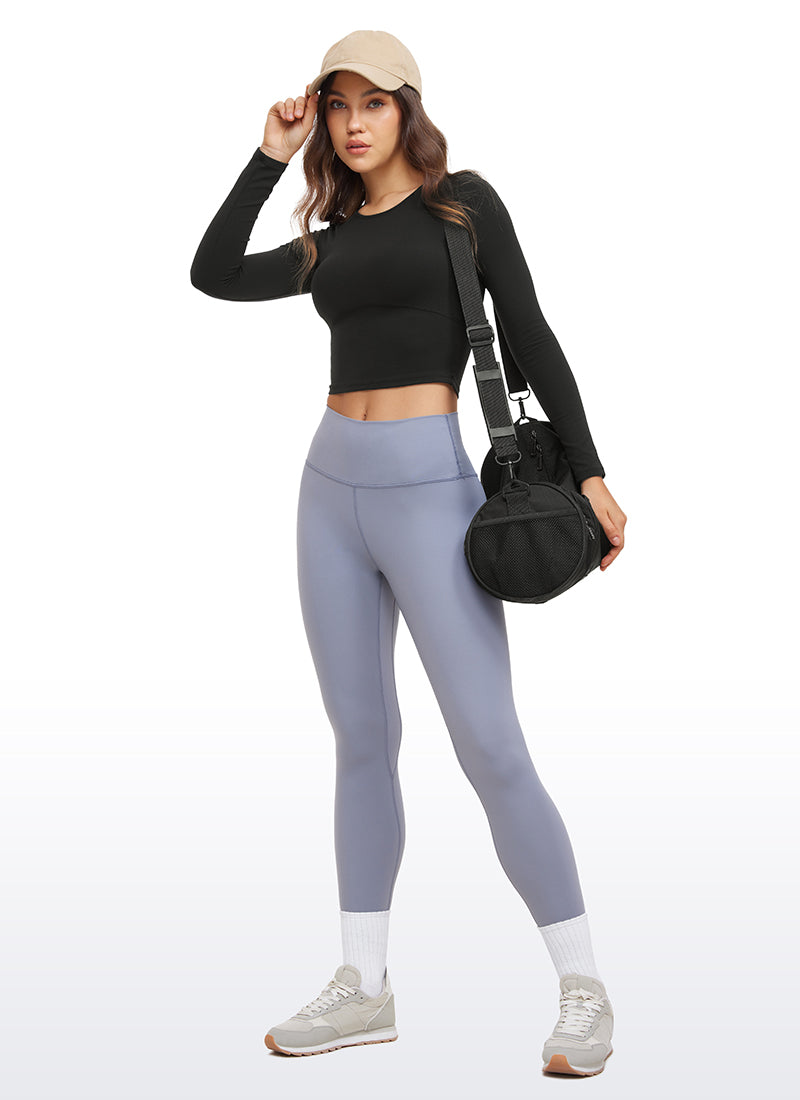 CRZ YOGA Áo thun yoga ôm sát dành cho nữ, kiểu crop top, tay dài, đường may phía trước, màu đen Butterluxe