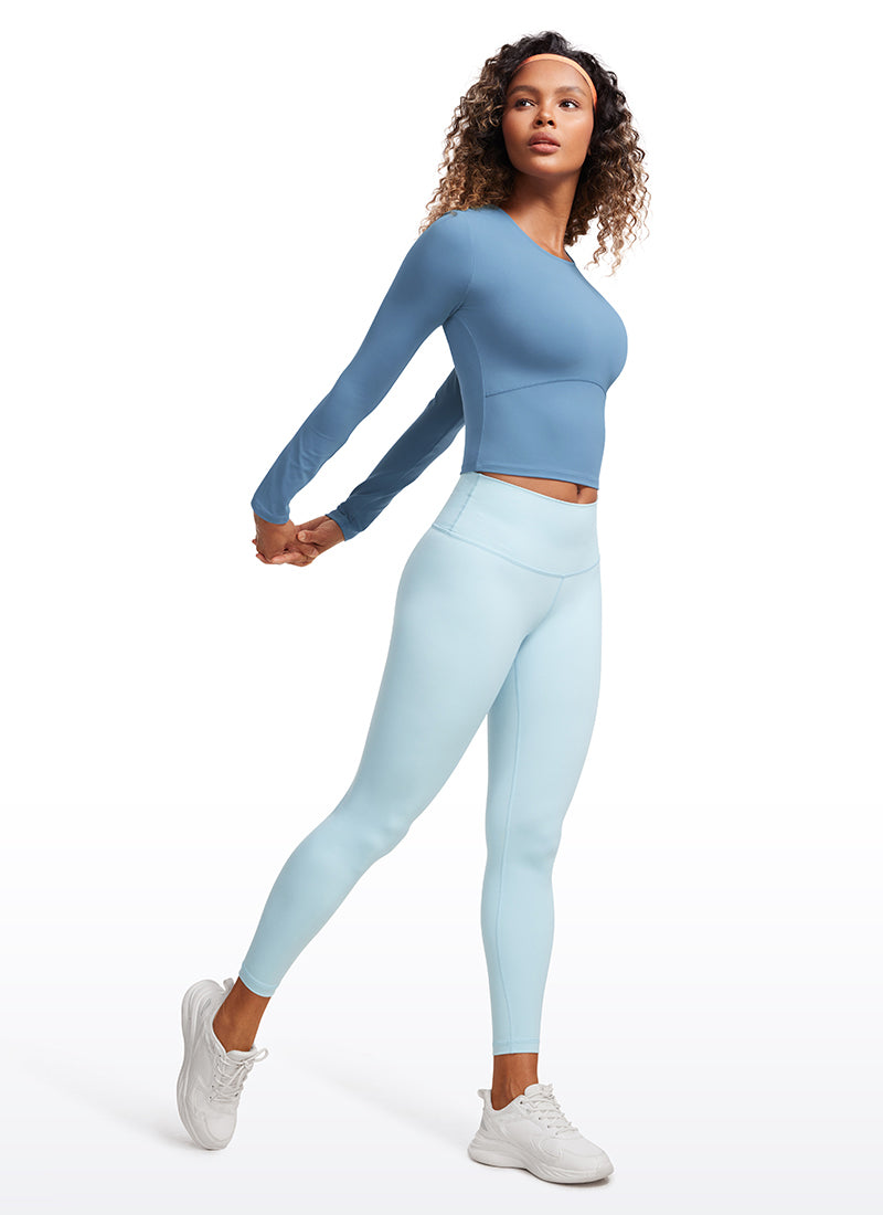 CRZ YOGA Áo thun yoga ôm sát dành cho nữ kiểu crop top, tay dài, đường may phía trước, màu xanh dương “Universe” Butterluxe